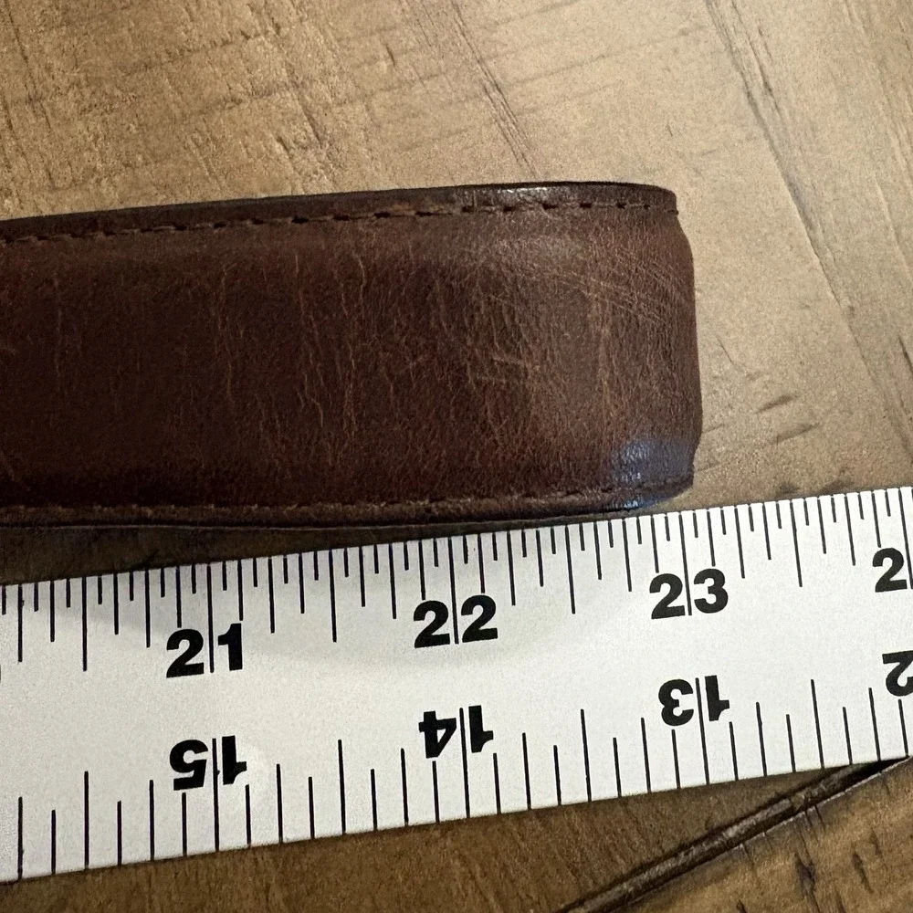 VTG 90s Brown Top Grain Oil Tan Leather Golf Sports Belt Silver Club Oval Sz 44